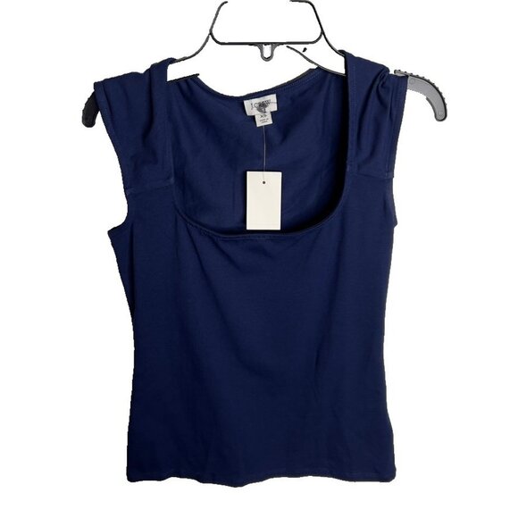 J.Crew $45 Cap-sleeve stretch cotton-blend squareneck tank top Navy Sz XS CG020 - Picture 2 of 6